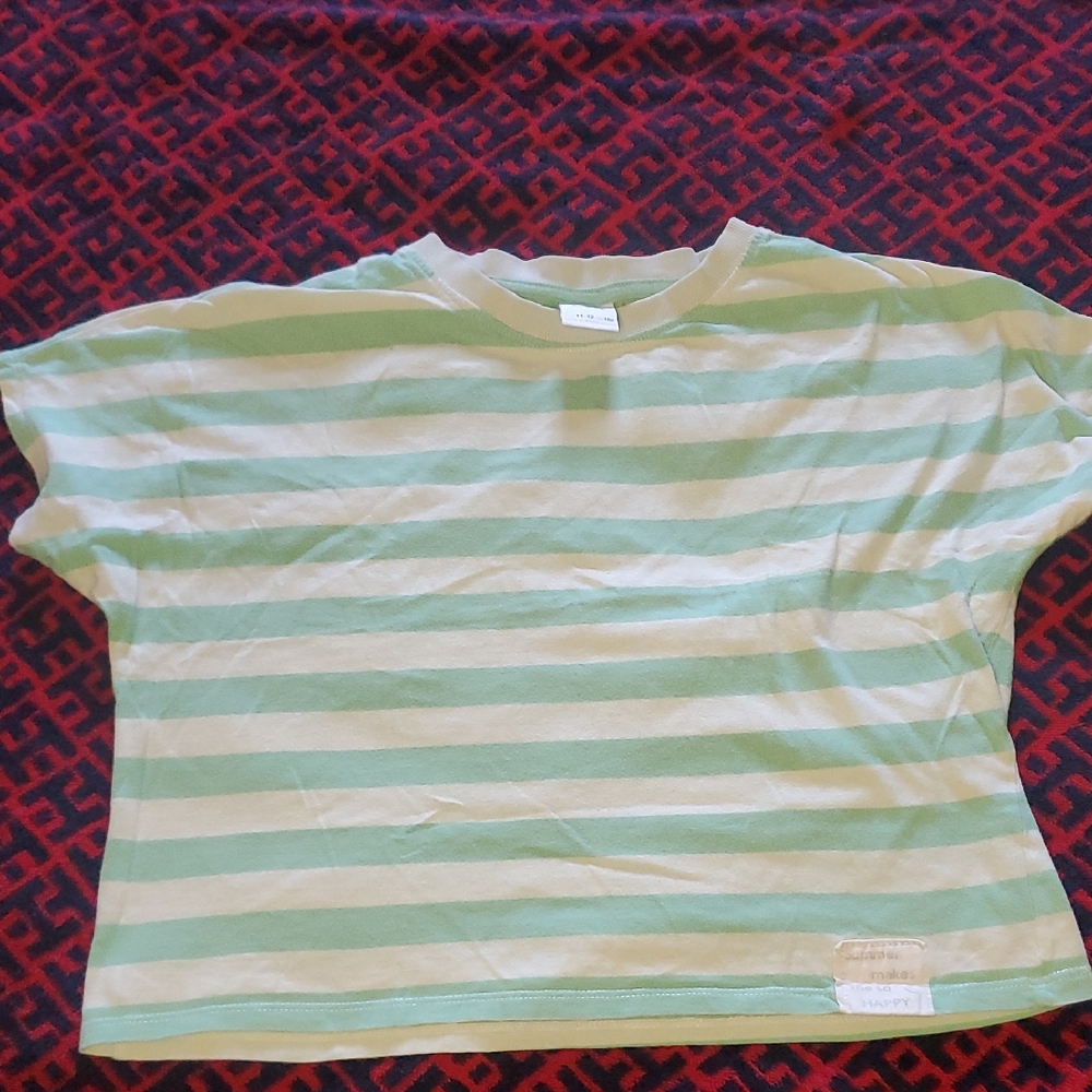 Zara Mint and White Striped Kids Tee